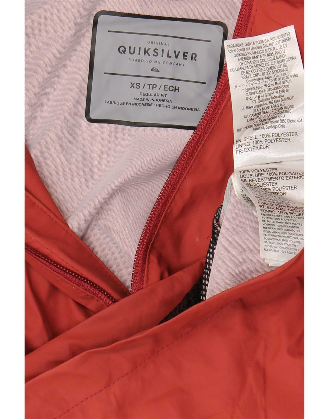 Jachetă de ploaie Quiksilver pentru bărbați, cu glugă, cu formă regulată, UK 36 XS, poliester roșu