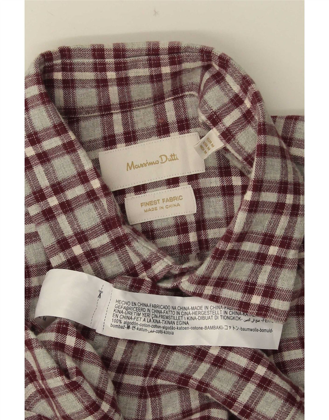 Cămașă de flanel pentru bărbați Massimo Dutti, bumbac cu carouri burgundă medie