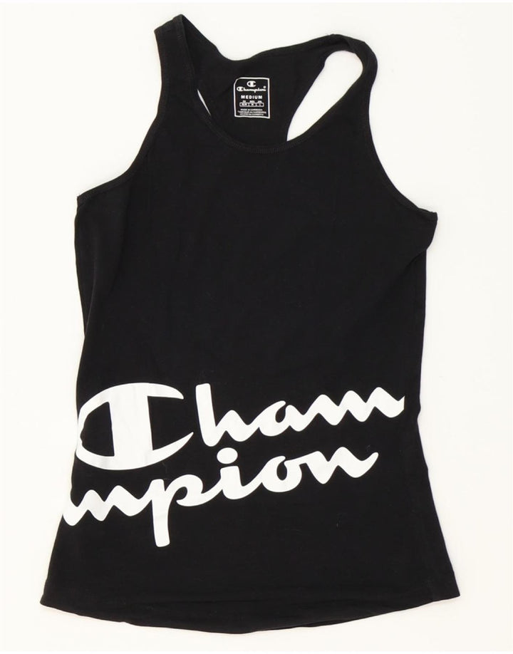 CHAMPION Womens Graphic Vest Top UK 12 Medium Black Vintage Champion and Second-Hand Champion from Messina Hembry 