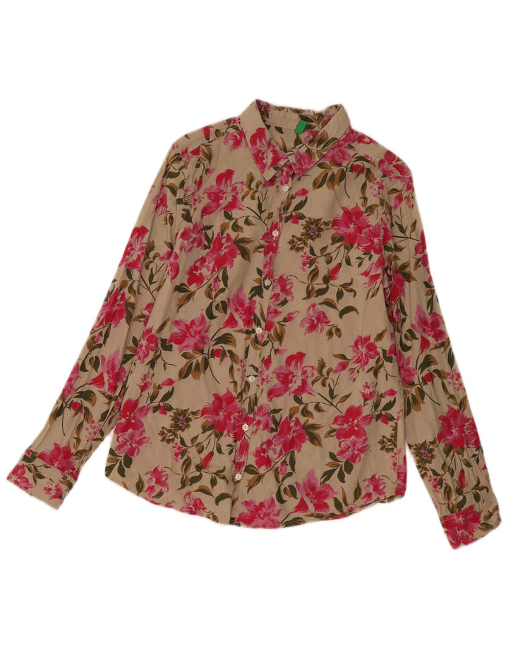Cămașă Benetton pentru femei UK 14 Medium Beige Floral Bumbac