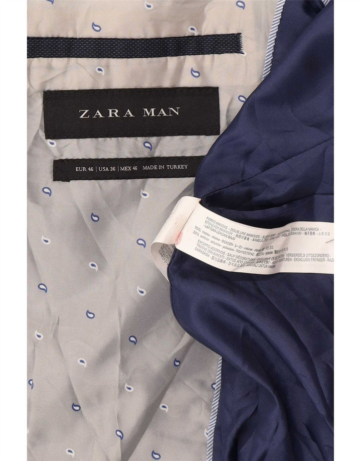 Blazer pentru bărbați Zara cu 2 nasturi EU 46 Mic Viscoză bleumarin