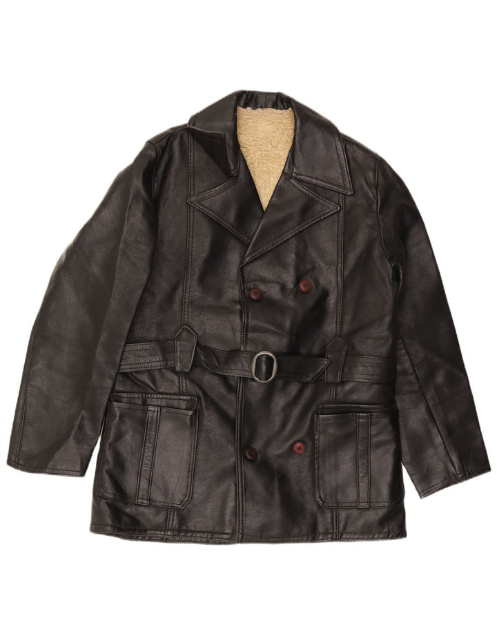 Jachetă de piele vintage pentru bărbați cu două pieri UK 36 Mic din piele neagră