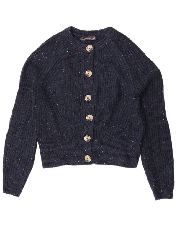 Marks & Spencer Womens Crop Cardigan Sweater UK 10 Small Navy Blue Flecked
