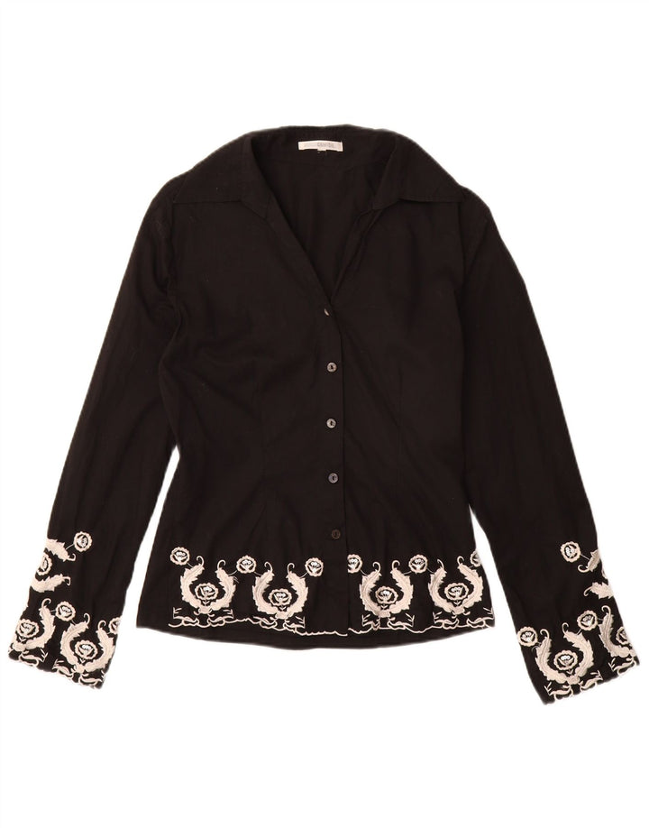 Bluză cămașă pentru femei Naracamicie UK 12 Medium Black Floral Bumbac