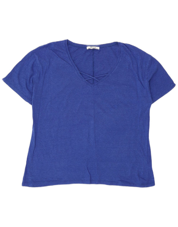 Tricou supradimensionat Trafaluc pentru femei Zara UK 10 Bumbac albastru mic