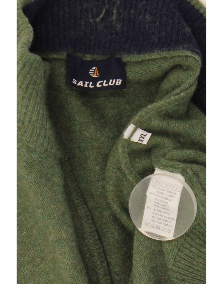 Pulover vintage pentru bărbați cu fermoar și gât, 2XL, lână verde