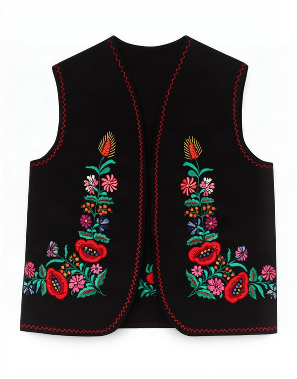 Vestă vintage pentru femei UK 12 Medium Black Floral