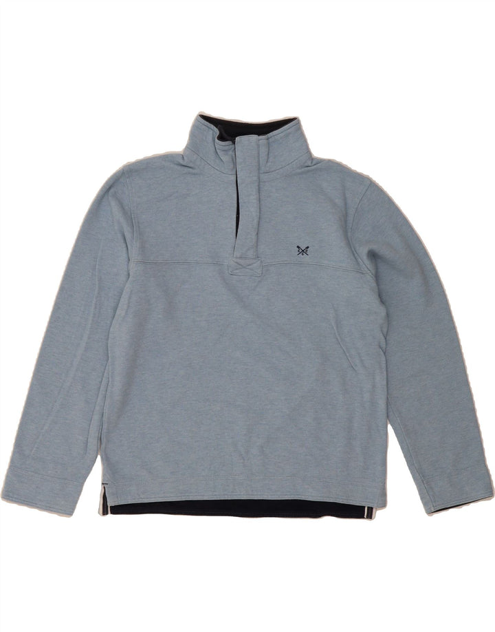 CREW CLOTHING Mens Zip Neck Sweatshirt Jumper Small Blue Cotton Vintage Crew Clothing and Second-Hand Crew Clothing from Messina Hembry 