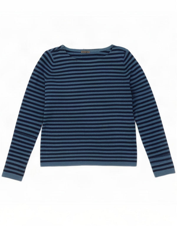 Jigsaw Womens Boat Neck Jumper Sweater UK 16 Large Navy Blue Striped Cotton
