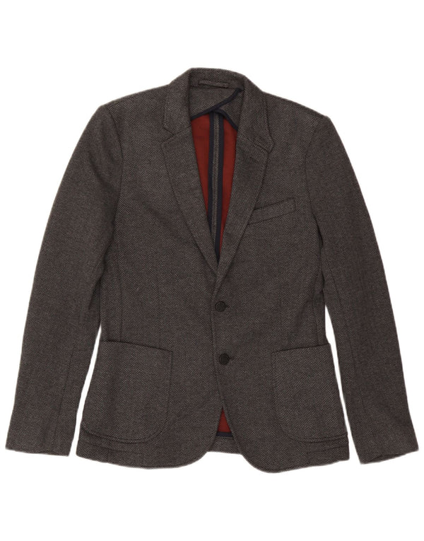 Zara Mens 2 Button Blazer Jacket EU 46 Small Grey Herringbone Polyester
