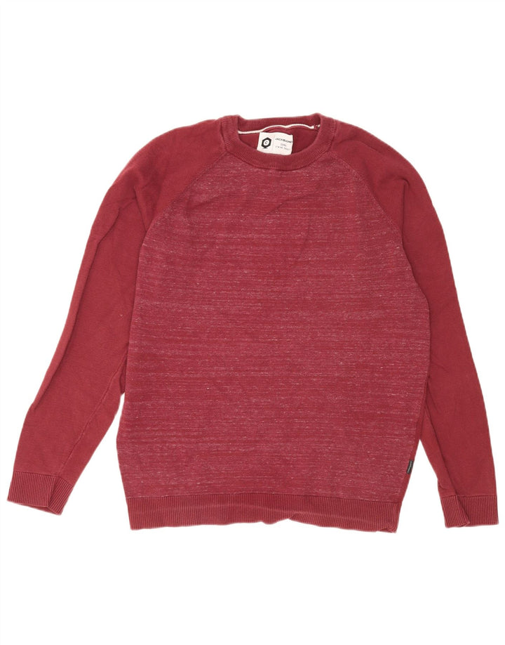 Pulover Jack & Jones pentru bărbați cu gât roșu, bumbac cu pete roșu mediu