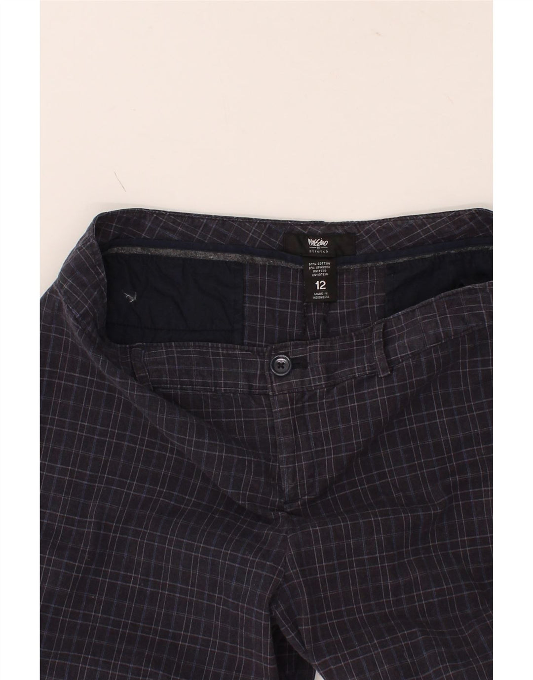 MOSSIMO Womens Stretch Casual Shorts US 12 Large W33 Navy Blue Check Vintage Mossimo and Second-Hand Mossimo from Messina Hembry 