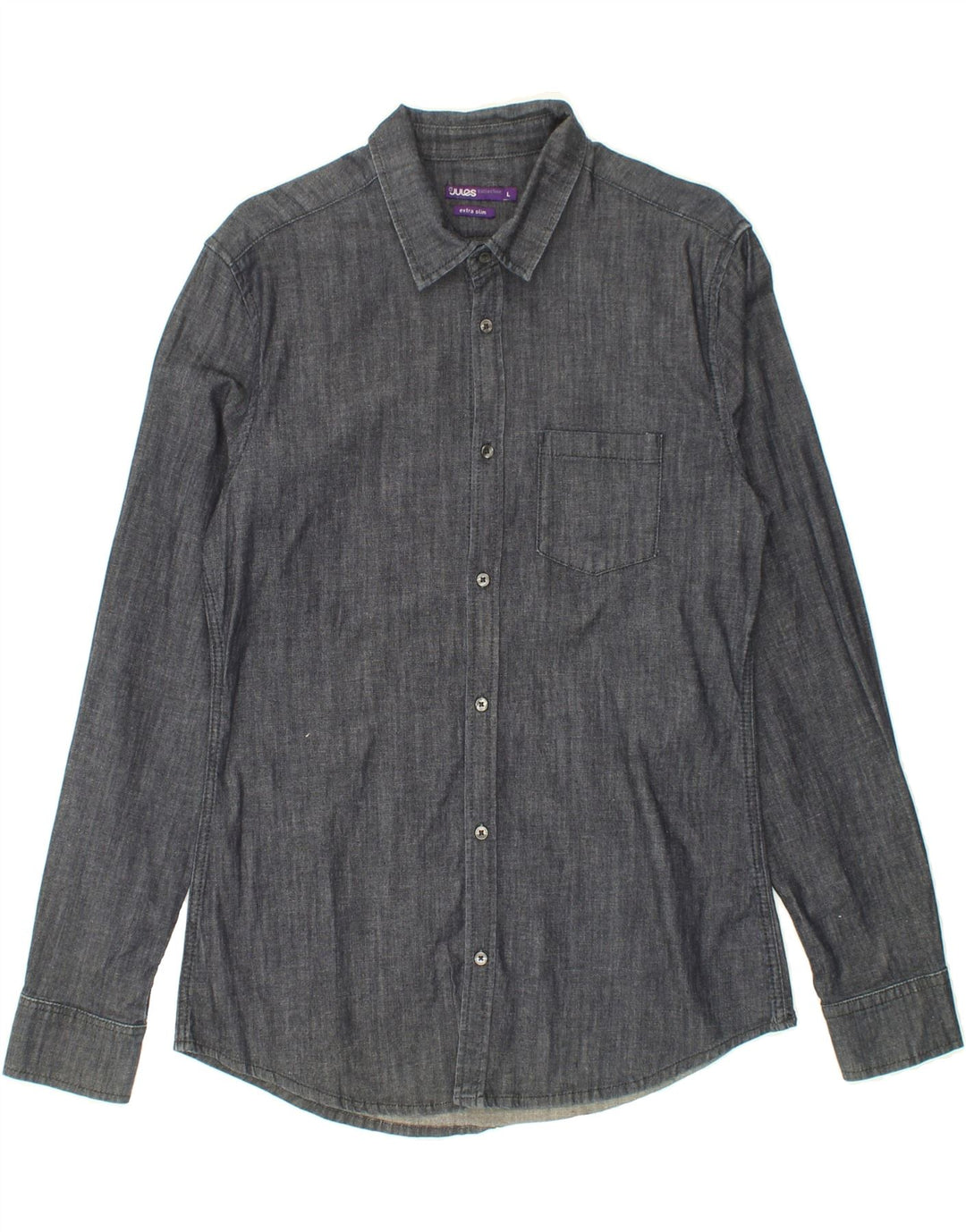JULES Mens Extra Slim Fit Shirt Large Grey Cotton Vintage Jules and Second-Hand Jules from Messina Hembry 