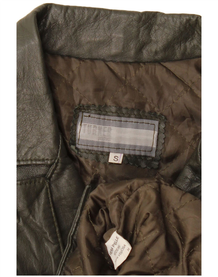 Jachetă de piele vintage pentru femei UK 10 Mic din piele kaki