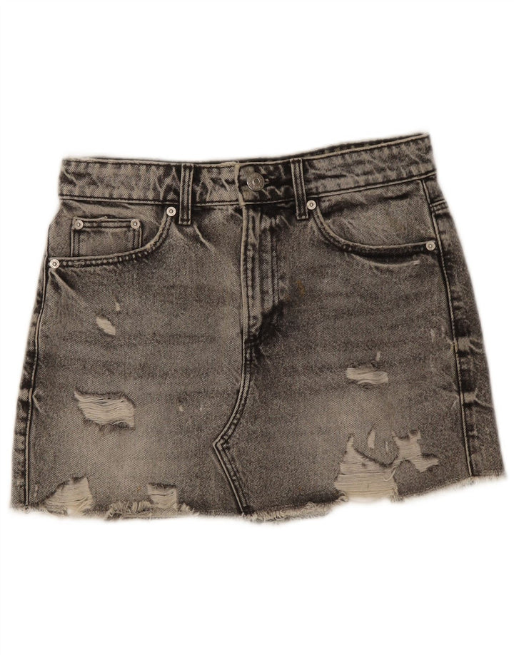 Fusta de denim învechită pentru femei Zara Mic W26 Gri