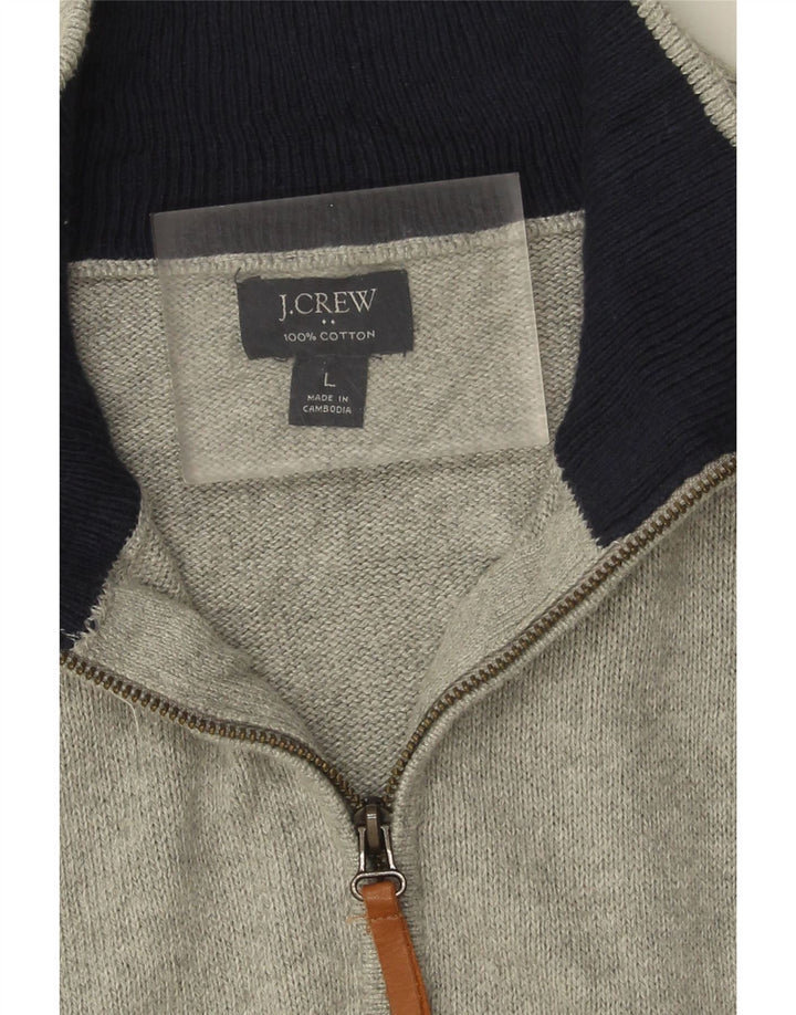 J. Crew Pulover pentru bărbați cu fermoar și gât, bumbac mare, gri