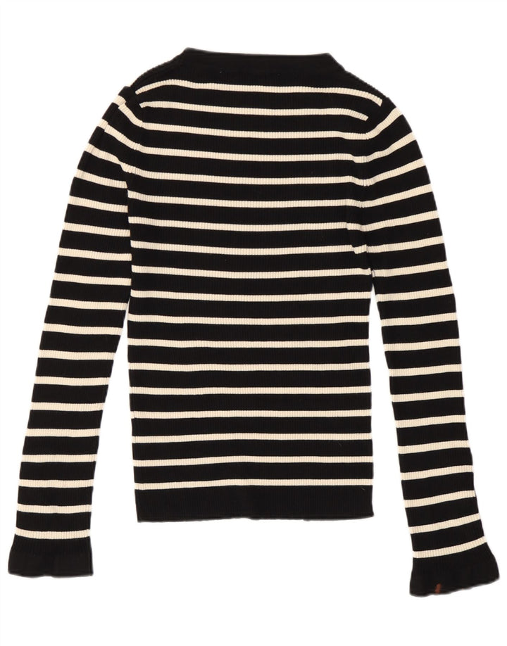 Top femeie Zara cu mânecă lungă UK 10 mic, cu dungi negre, viscoză