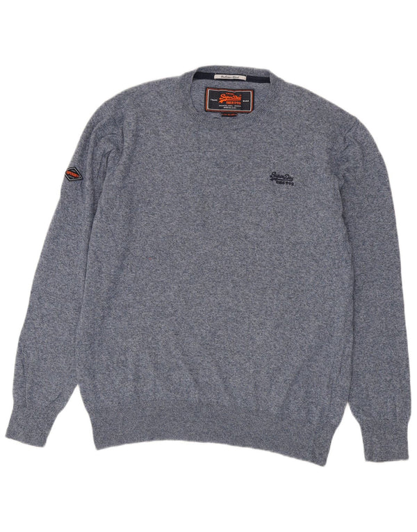 Pulover Superdry pentru bărbați, cu gât crew, 2XL, bumbac cu pete albastru bleumarin