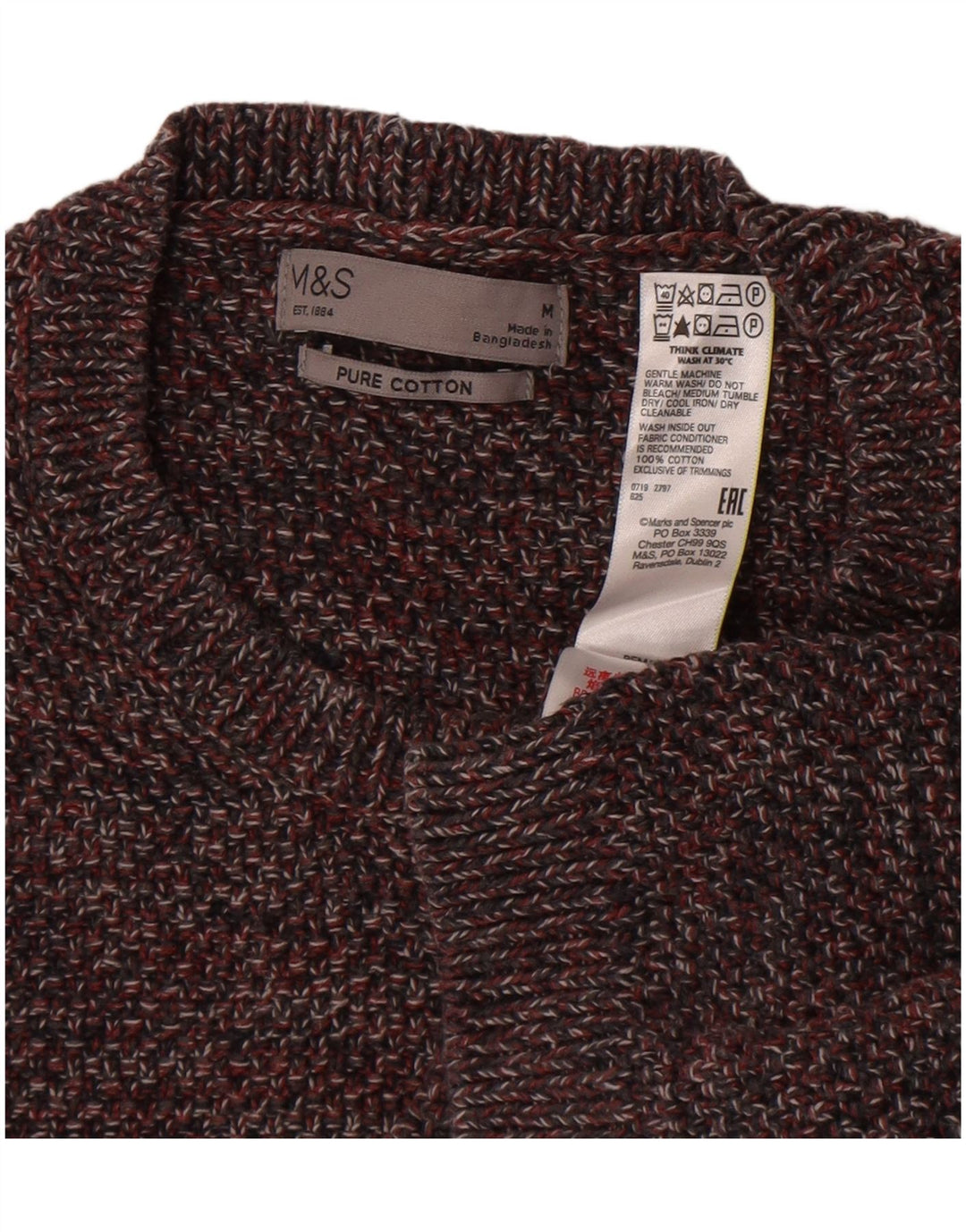 Pulover Marks & Spencer pentru bărbați, cu gâtul rotund, maro mediu cu pete