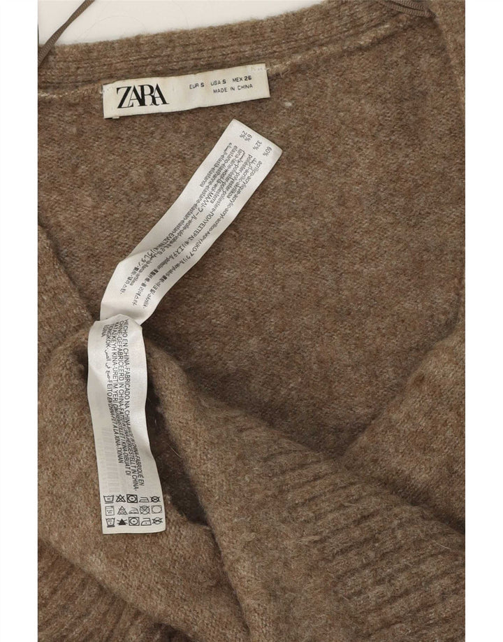 Zara Womens Oversized Cardigan Sweater UK 10 Small Brown Acrylic