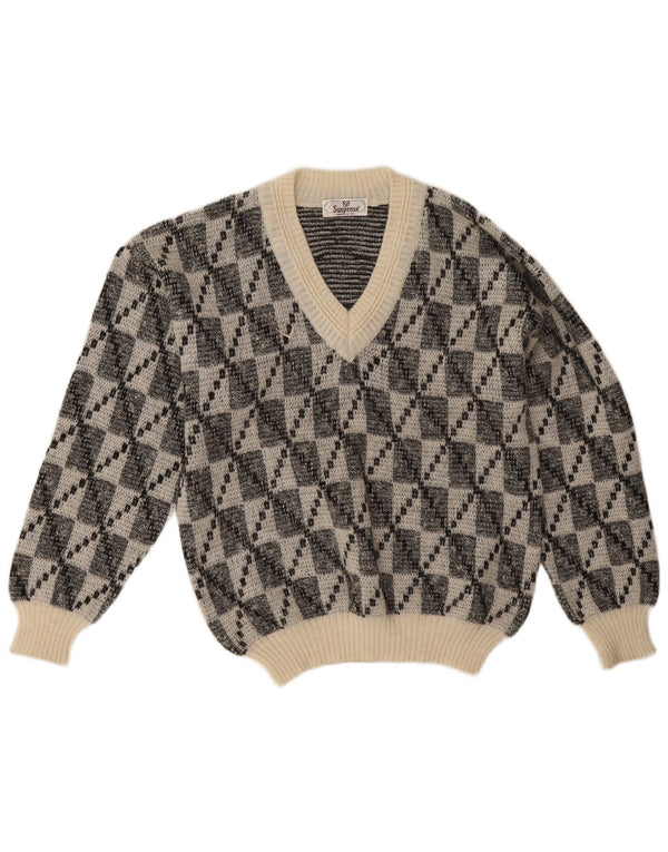 Pulover cu decolteu în V pentru bărbați Suspans IT 50 Medium Negru Geometric Acrilic