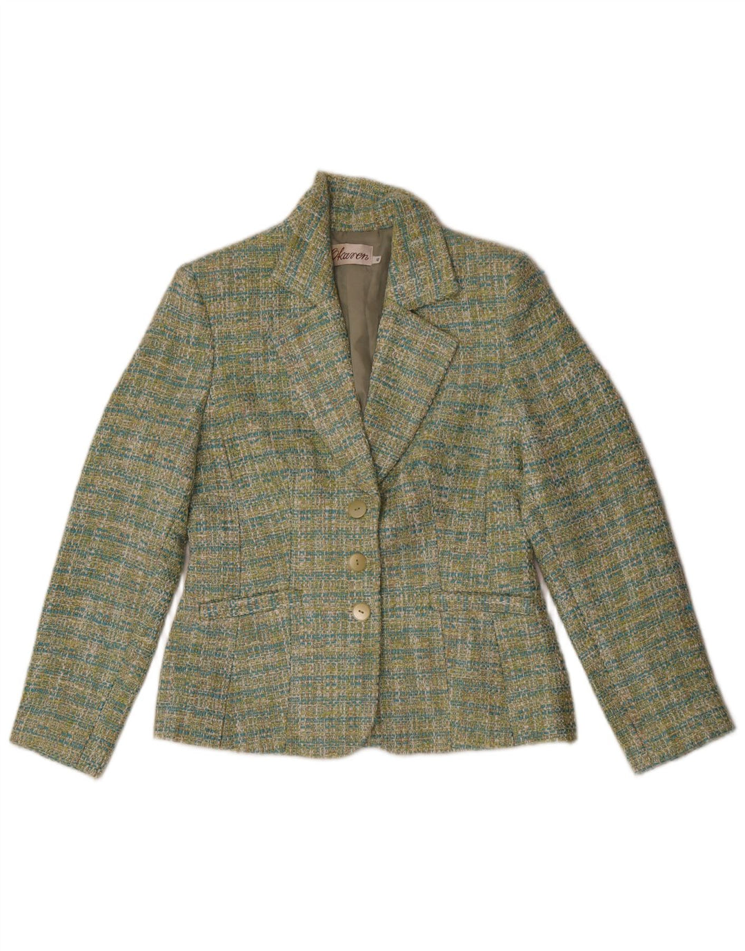 Jachetă vintage pentru femei cu 3 nasturi IT 40 Poliester cu carouri verzi mici