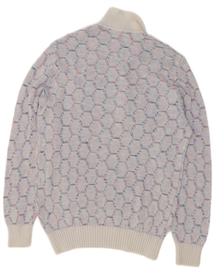 VINTAGE Pulover cu gât polo pentru bărbați, albastru mediu geometric