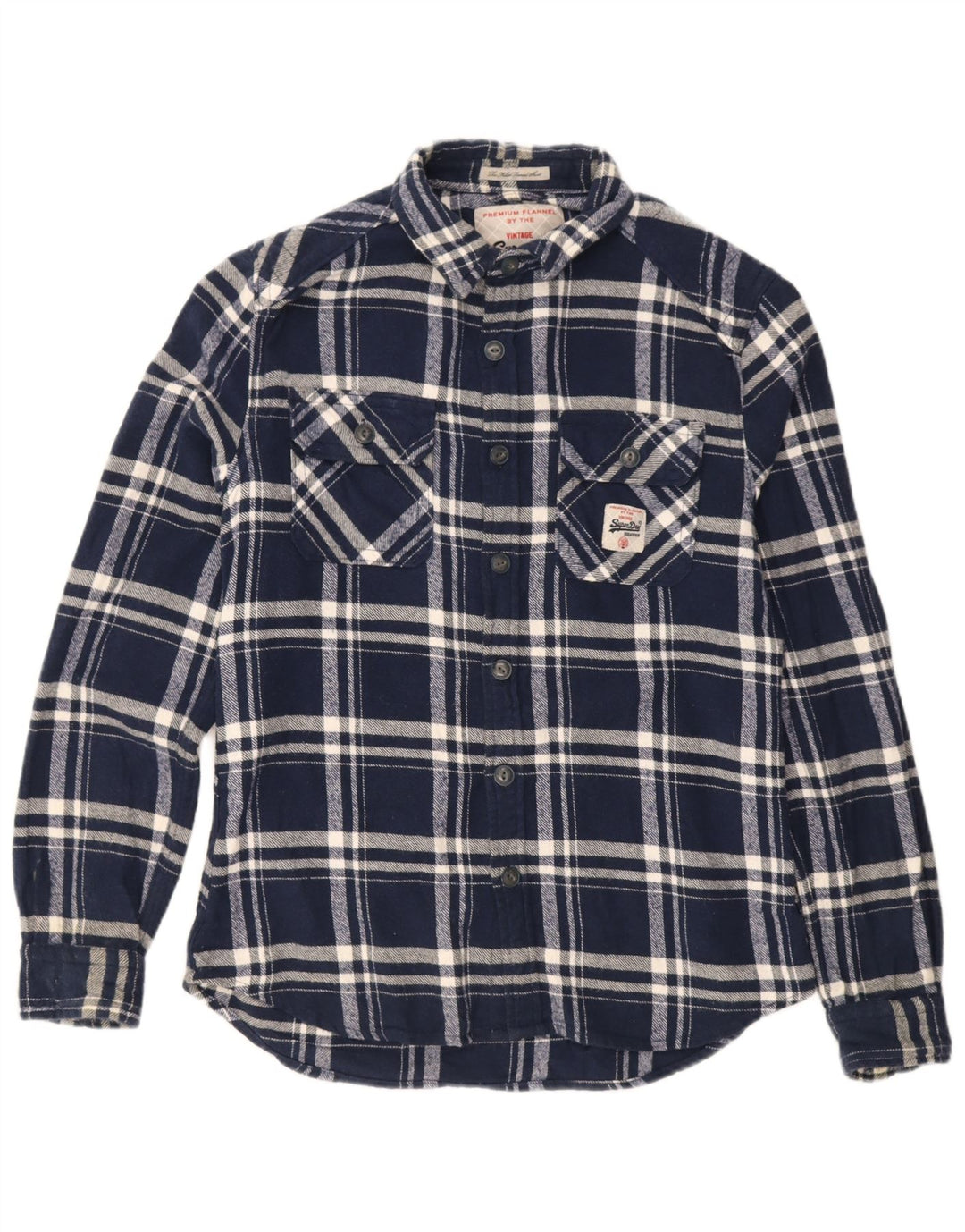 Cămașă de flanel pentru bărbați Superdry, din bumbac cu carouri, albastru bleumarin