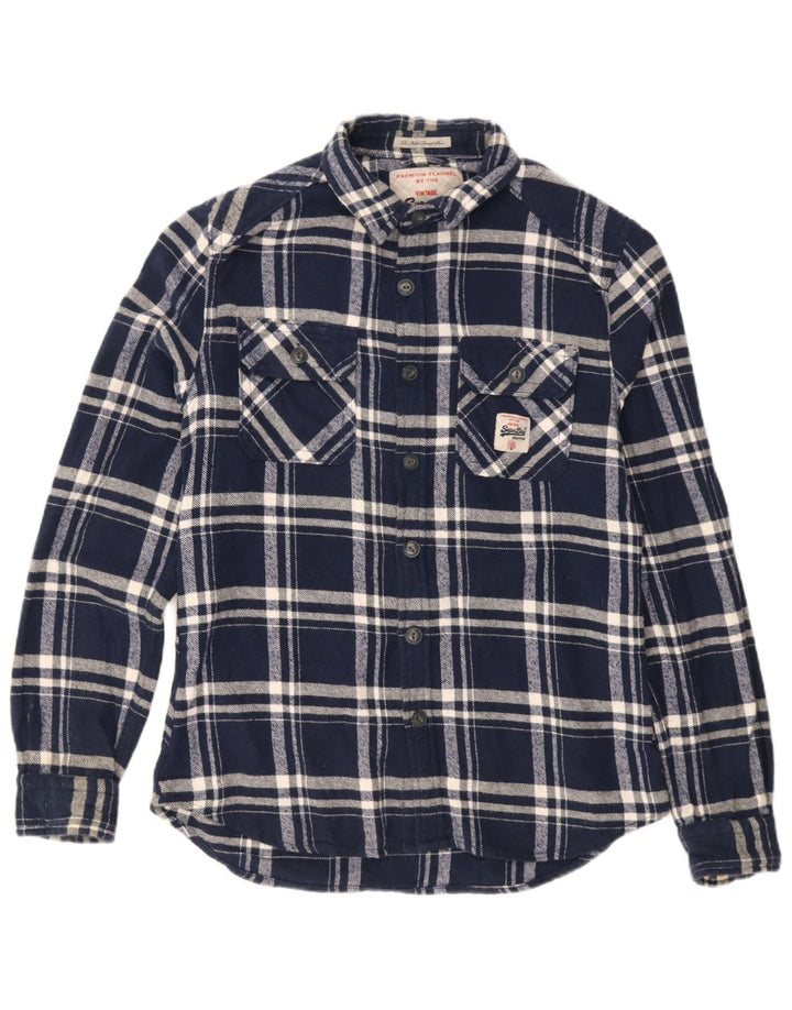 Cămașă de flanel pentru bărbați Superdry, din bumbac cu carouri, albastru bleumarin