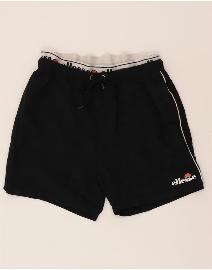 Pantaloni scurți sport grafic Ellesse pentru bărbați, poliester color bloc mediu, negru