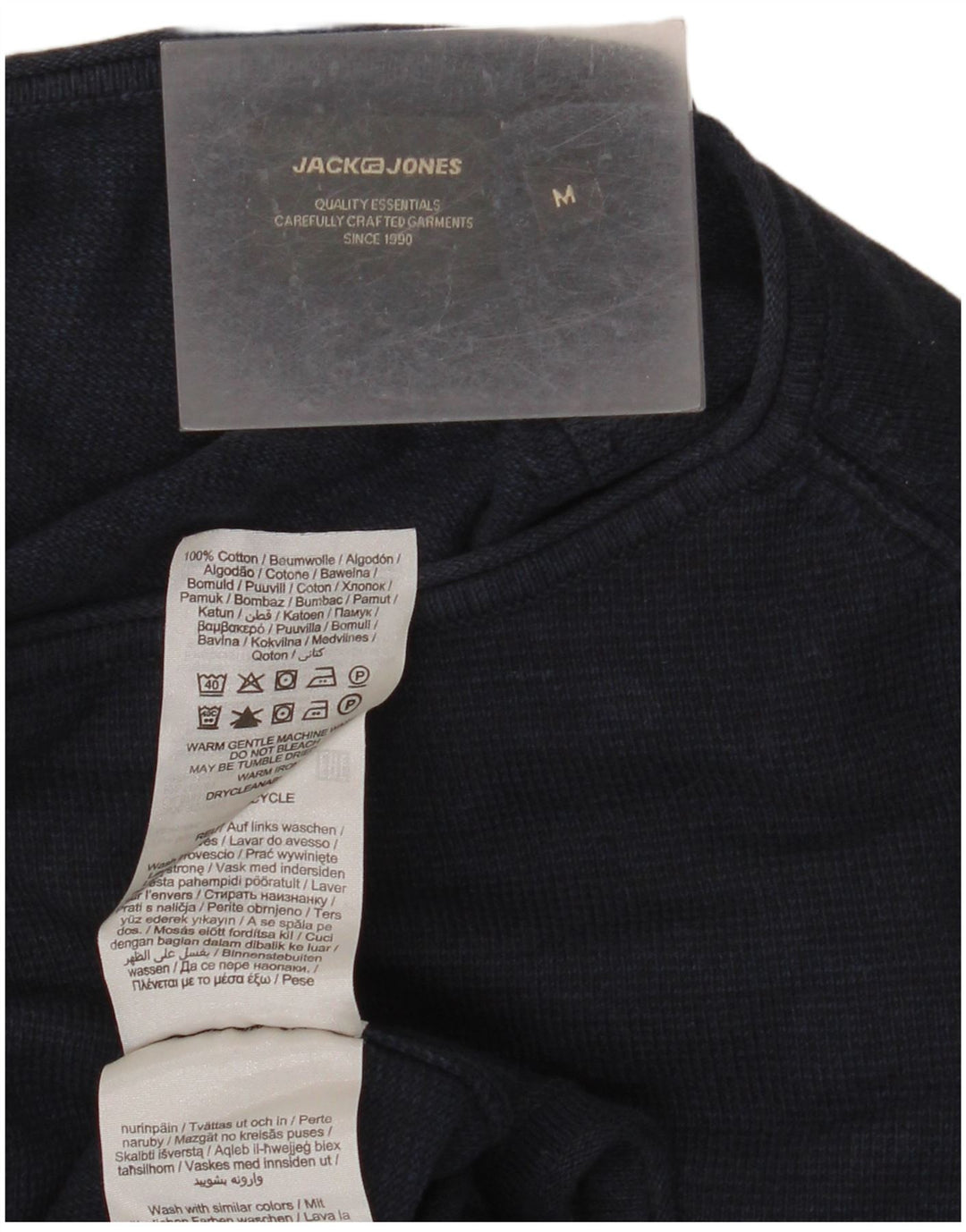 JACK & JONES Pulover pentru bărbați cu decolteu rotund din bumbac mediu albastru bleumarin