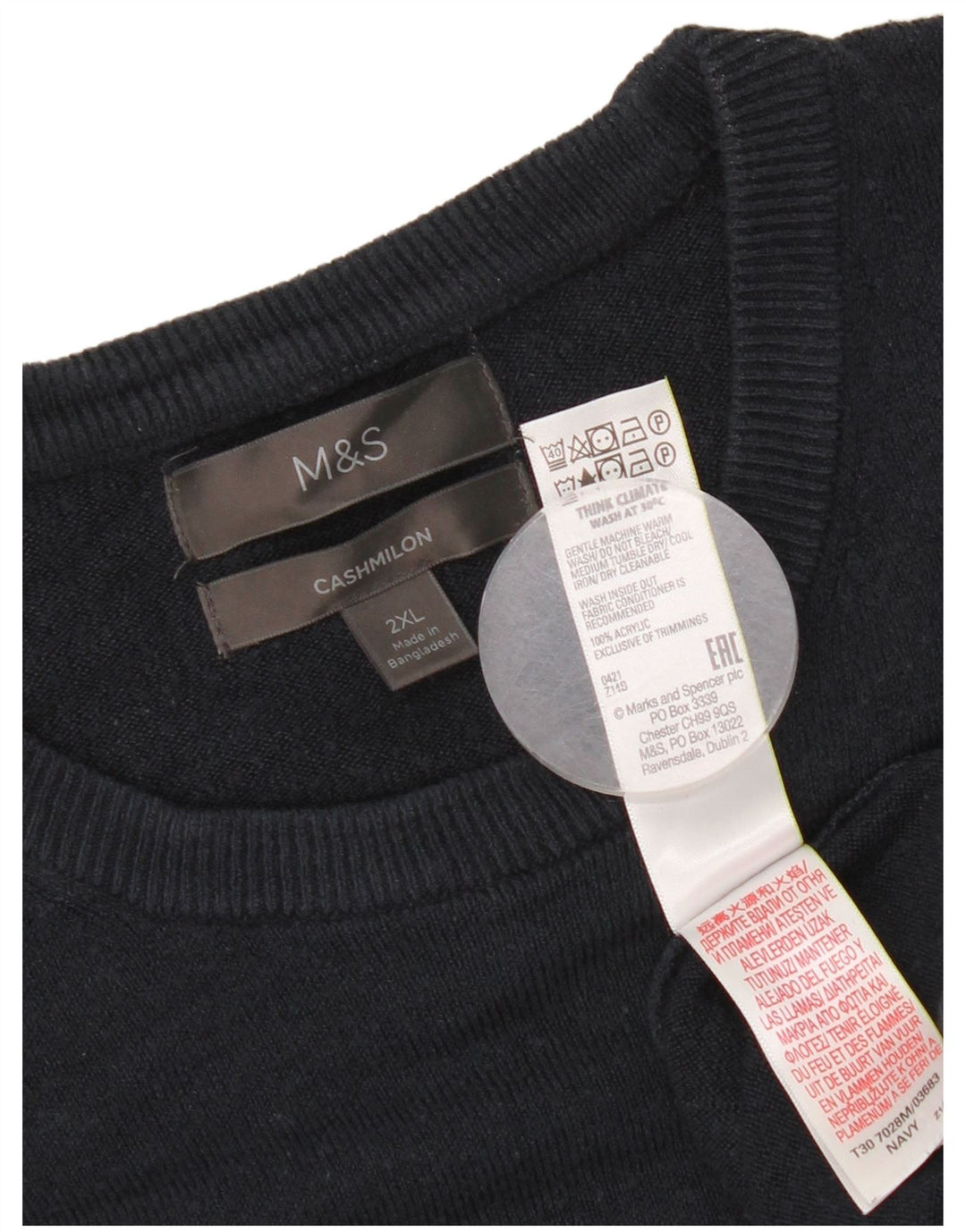 Pulover pentru bărbați Marks & Spencer, cu gât crew, 2XL, acrilic, albastru bleumarin