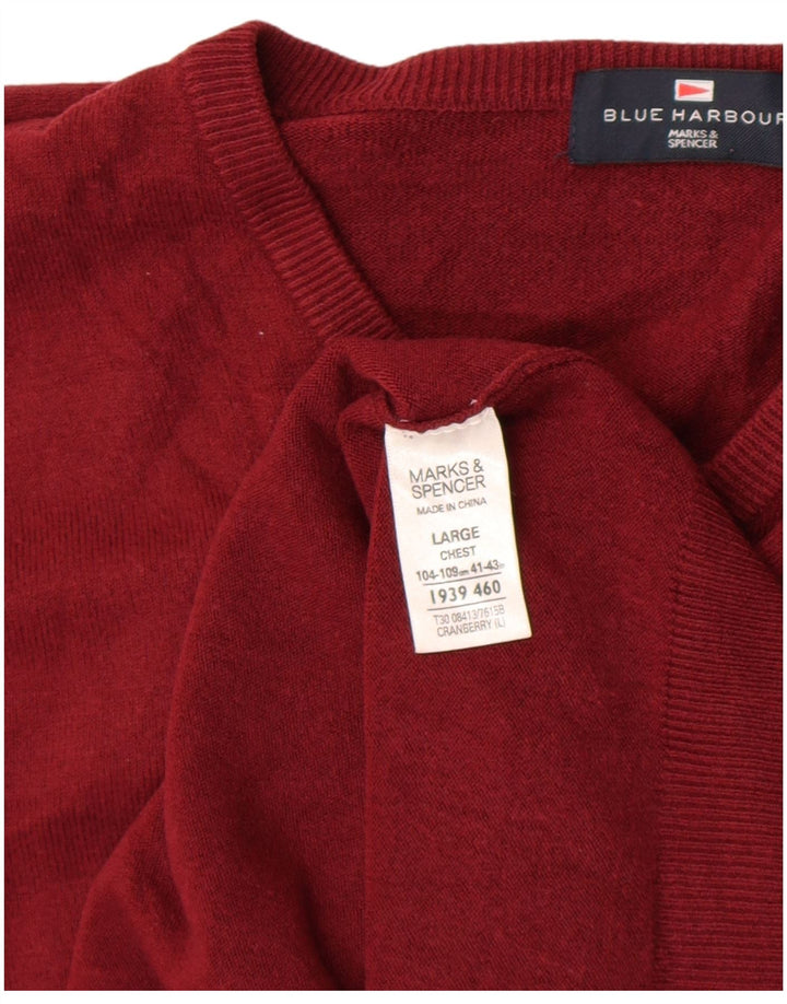 Pulover pentru bărbați Marks & Spencer, cu decolteu în V, mare, roșu, acrilic