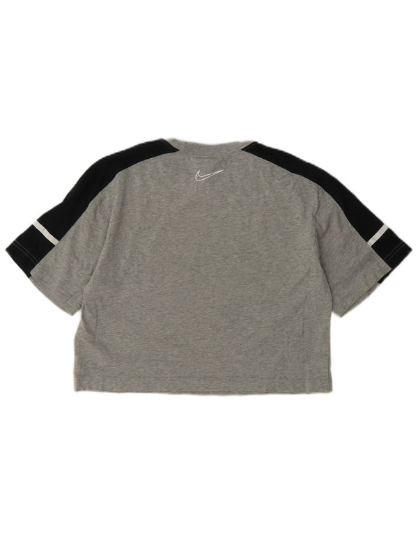 Tricou crop grafic Nike pentru femei Top UK 8 mic, gri, bumbac color bloc