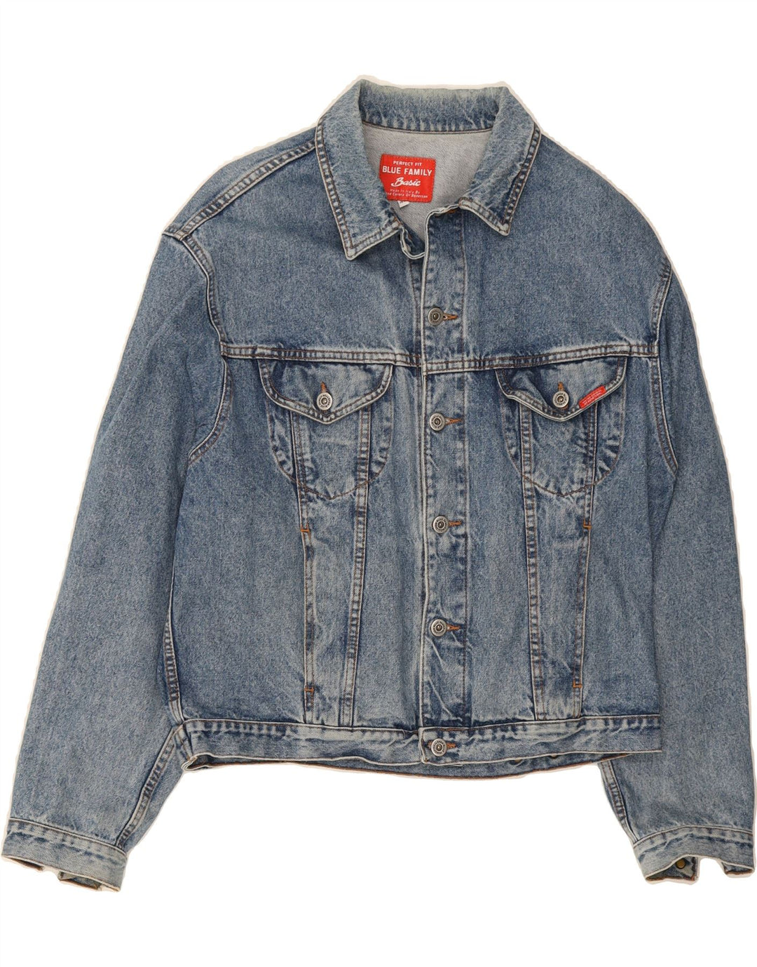 BENETTON Mens Denim Jacket IT 48 Medium Blue Cotton Vintage Benetton and Second-Hand Benetton from Messina Hembry 