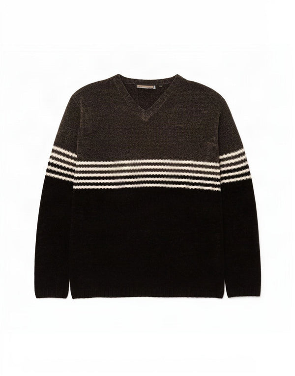 Pulover vintage pentru bărbați din velur cu decolteu în V, mare, gri Colorblock