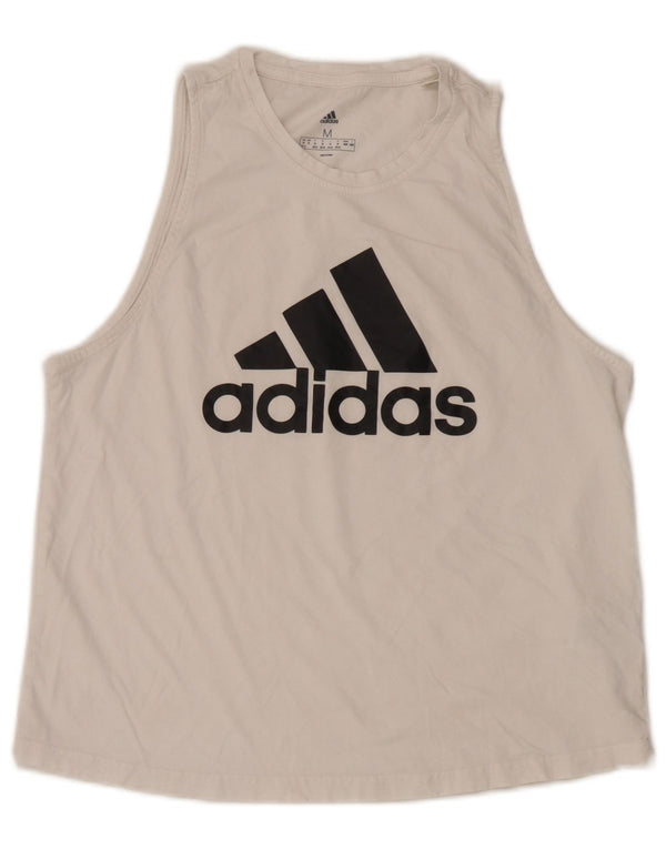 Vesta grafică pentru femei Adidas UK 12/14 Bumbac alb mediu