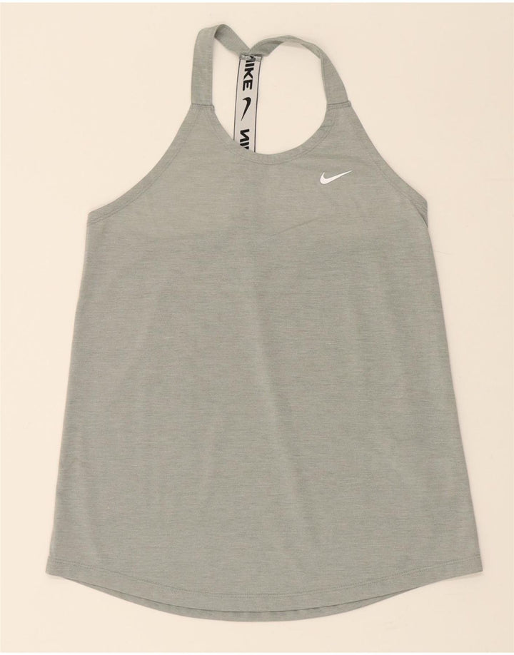 NIKE Womens Dri Fit Graphic Vest Top UK 8 Small Grey Polyester Vintage Nike and Second-Hand Nike from Messina Hembry 