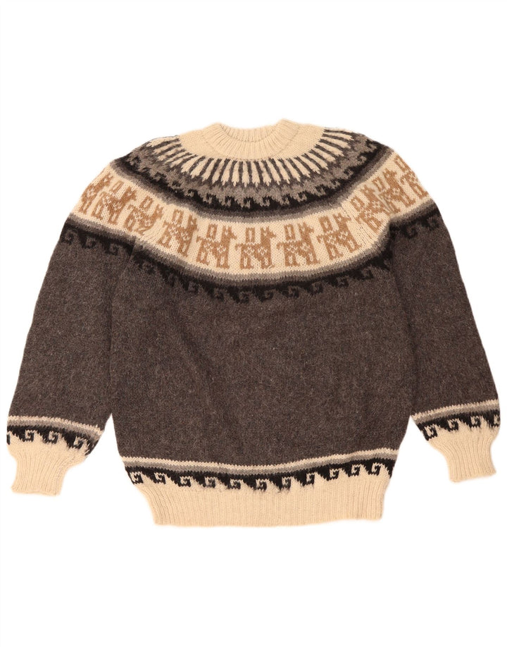 Pulover vintage pentru bărbați cu gâtul turnat, gri mediu, Fair Isle