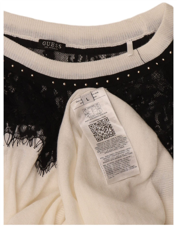 Pulover pentru femei Guess cu gât de barcă UK 12 Medium White Colorblock