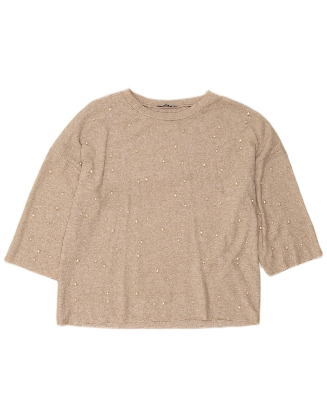 Pulover Trafaluc pentru femei Zara, cu mâneci 3/4 UK 10, mic, bej, pete