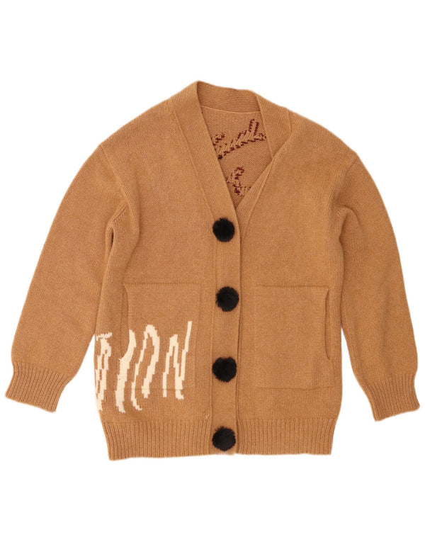 Pulover cardigan cu grafic pentru femei vintage UK 6 XS maro imprimeu animal