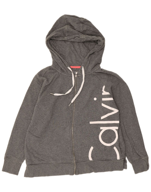Calvin Klein Pulover cu capota cu fermoar grafic pentru femei UK 16 mare bumbac gri