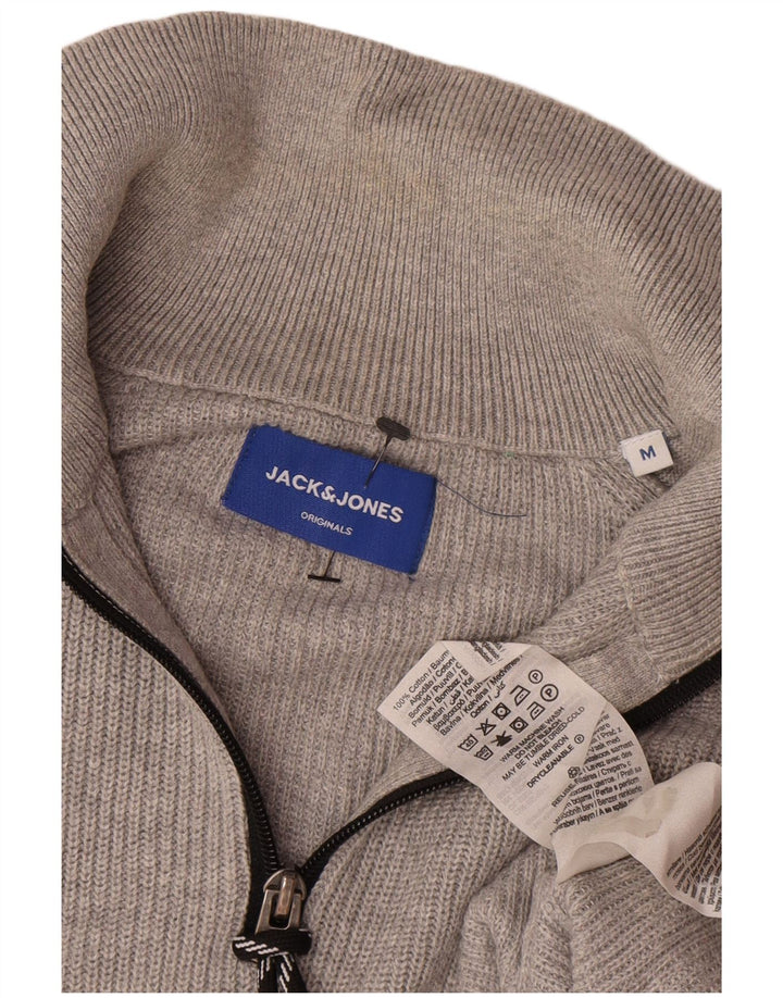 Pulover Jack & Jones pentru bărbați, cu fermoar și gât, bumbac, gri mediu