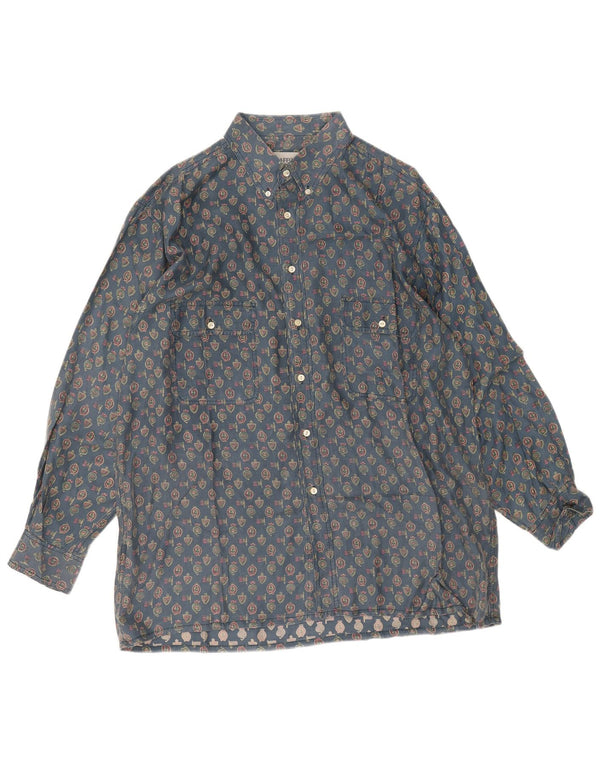 Cămașă Vintage pentru bărbați cu model abstract 2XL, mătase, geometrică albastră