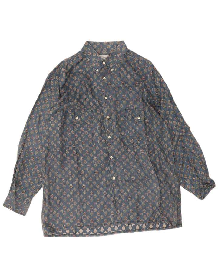 Cămașă Vintage pentru bărbați cu model abstract 2XL, mătase, geometrică albastră