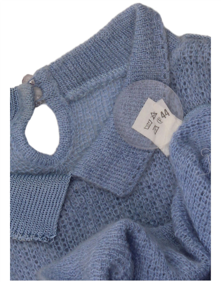 Pulover vintage pentru femei cu gât polo IT 44 Medium Blue Colorblock