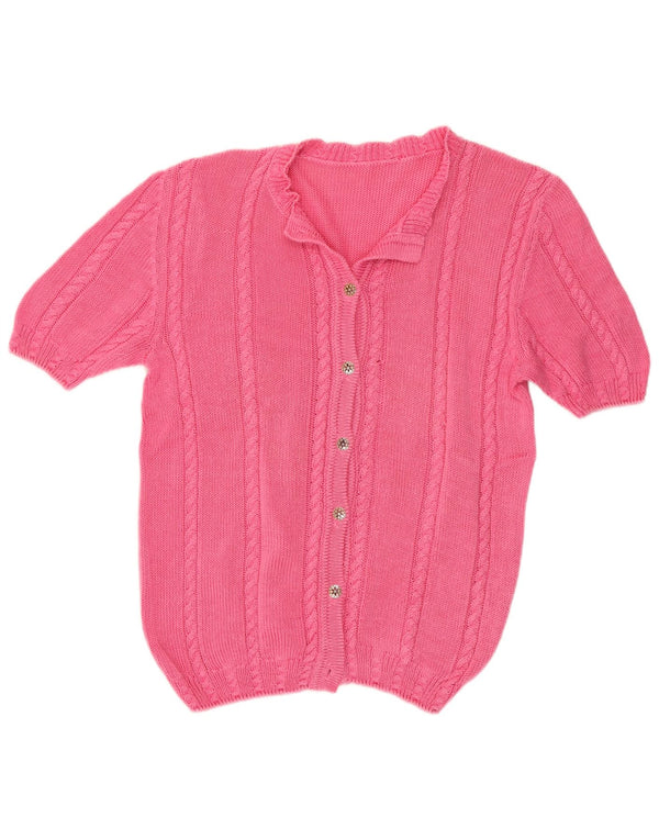 Pulover Vintage pentru femei cu mânecă scurtă cardigan UK 14 Roz mediu