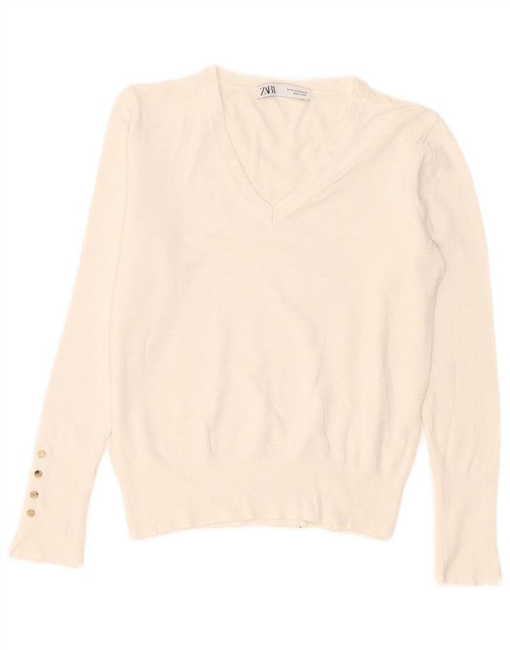 Pulover cu decolteu în V Zara pentru femei UK 12 Medium White