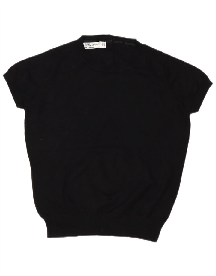 Pulover cu mânecă scurtă pentru femei Zara, cu mânecă scurtă, cu decolteu triplu, UK 14 Medium Negru